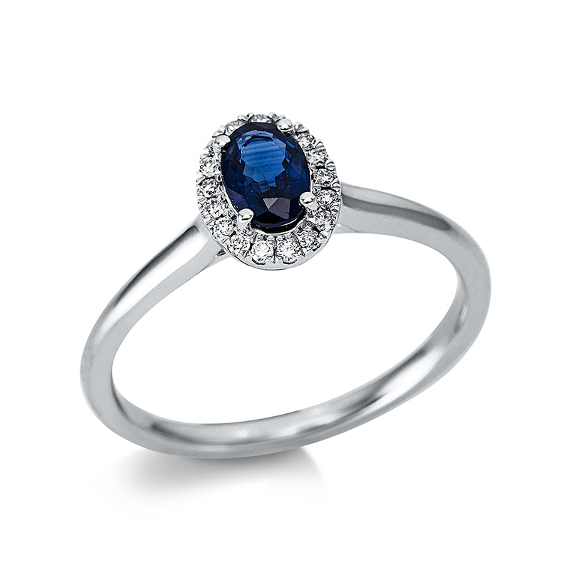 Ring mit Saphir  aus 750/-18 Karat Weißgold mit 17 Diamanten 0