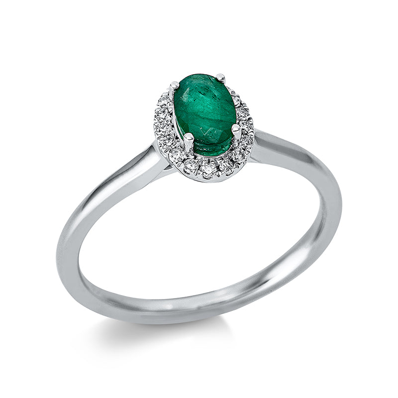 Ring mit Smaragd  aus 750/-18 Karat Weißgold mit 17 Diamanten 0