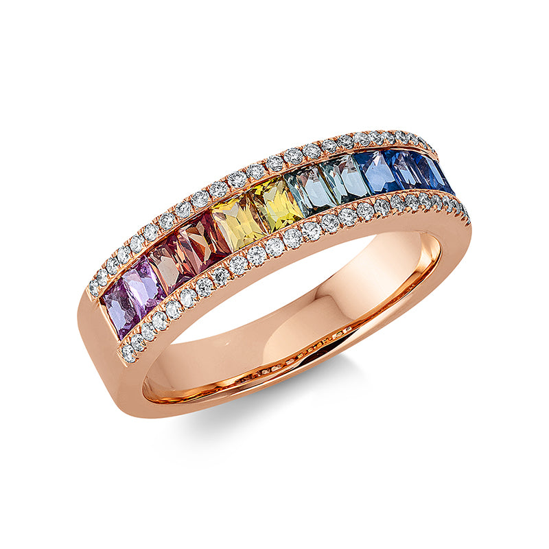 Ring mit Saphir  aus 750/-18 Karat Rotgold mit 50 Diamanten 0
