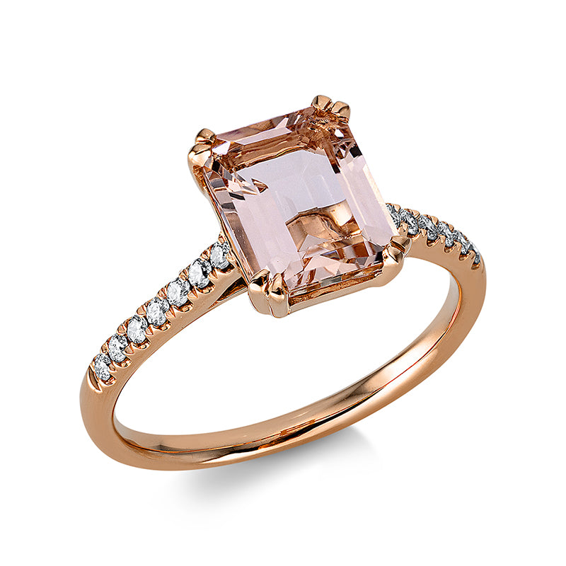 Ring mit Morganit  aus 750/-18 Karat Rotgold mit 14 Diamanten 0