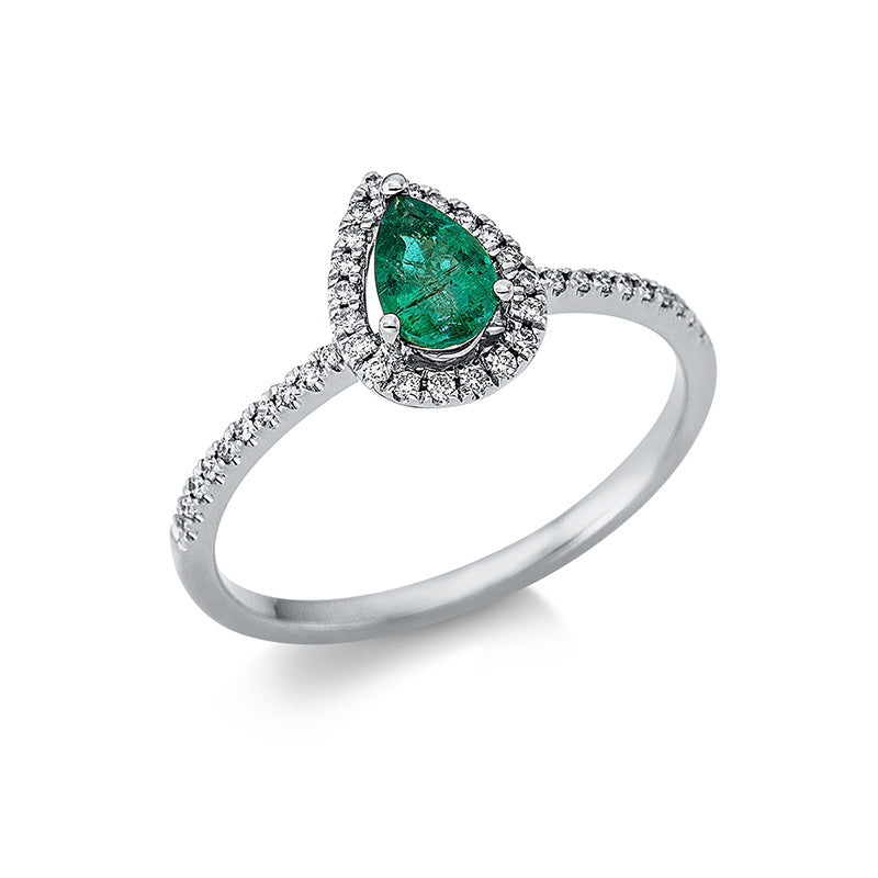 Ring mit Smaragd  aus 750/-18 Karat Weißgold mit 40 Diamanten 0