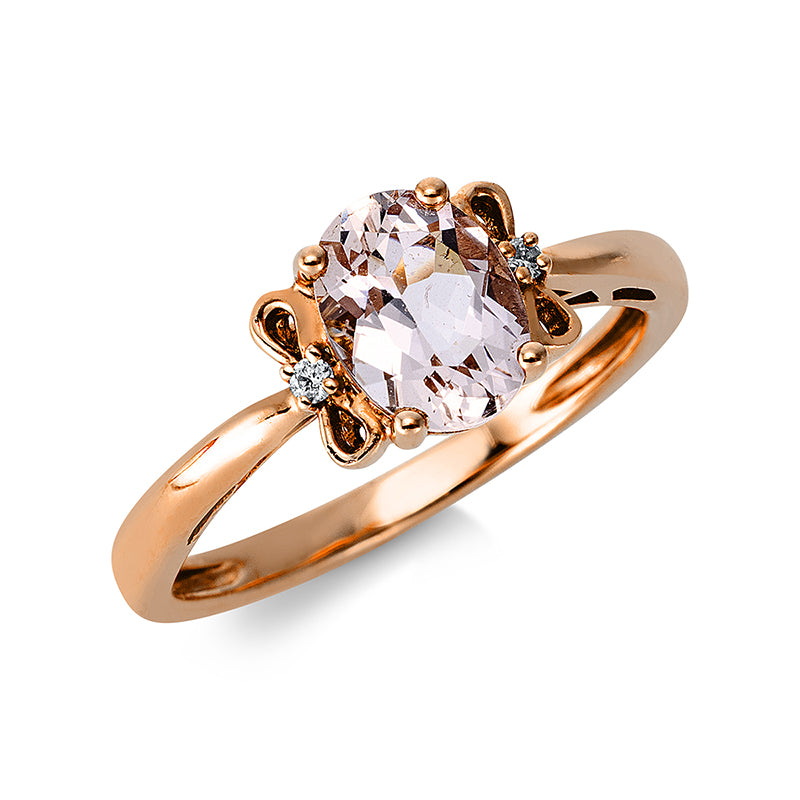 Ring mit Morganit  aus 585/-14 Karat Rotgold mit 2 Diamanten 0