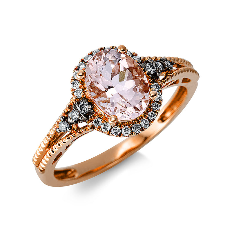 Ring mit Morganit  aus 585/-14 Karat Rotgold mit 26 Diamanten 0