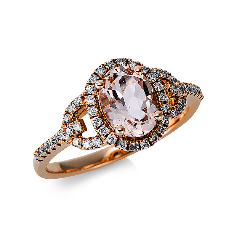 Ring mit Morganit  aus 585/-14 Karat Rotgold mit 48 Diamanten 0