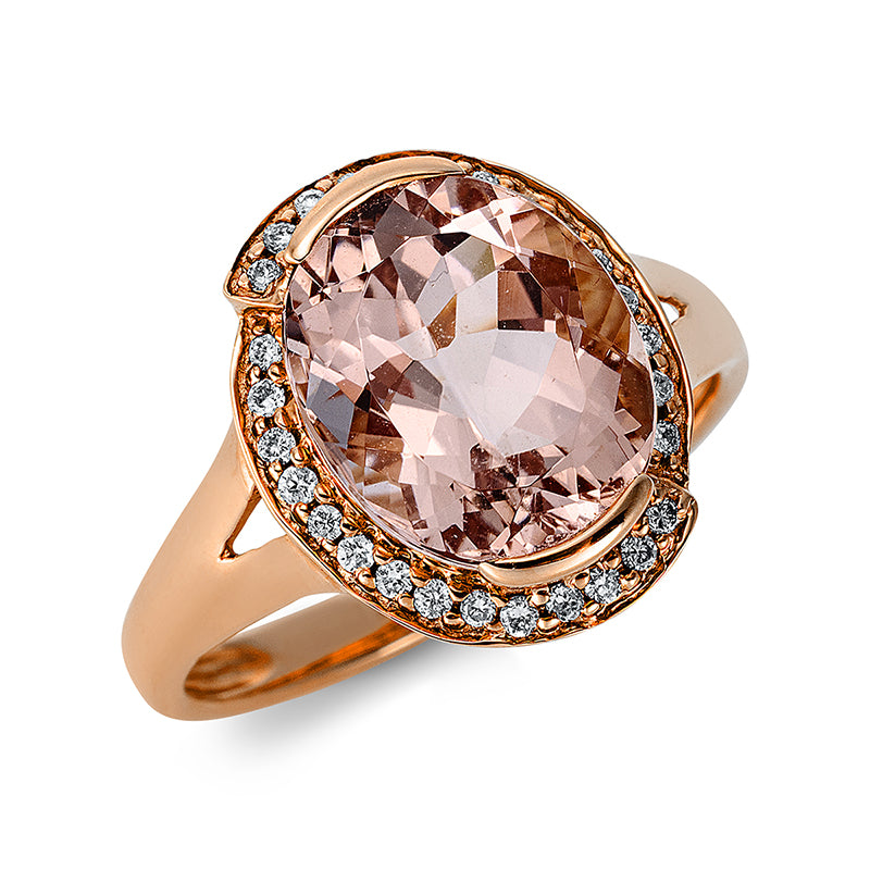 Ring mit Morganit  aus 585/-14 Karat Rotgold mit 28 Diamanten 0