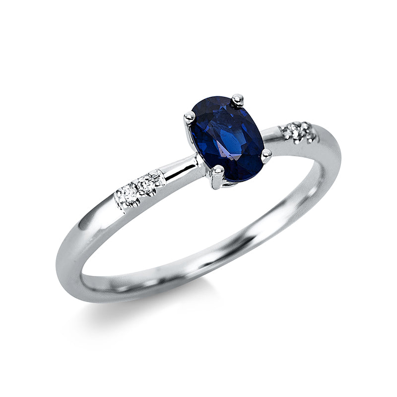 Ring mit Saphir  aus 585/-14 Karat Weißgold mit 4 Diamanten 0