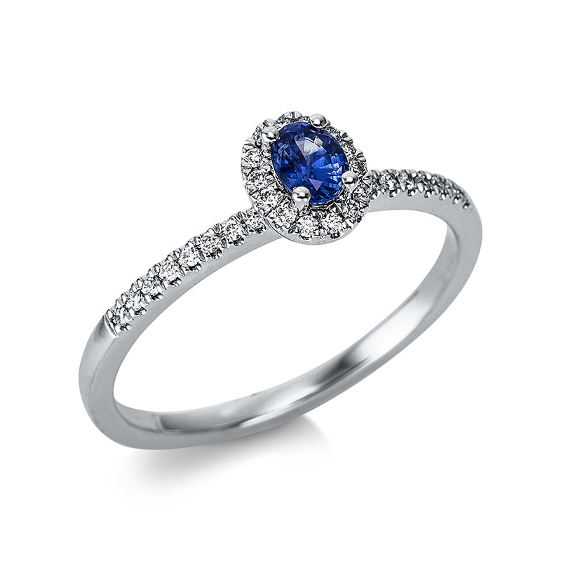 Ring mit Saphir  aus 750/-18 Karat Weißgold mit 30 Diamanten 0