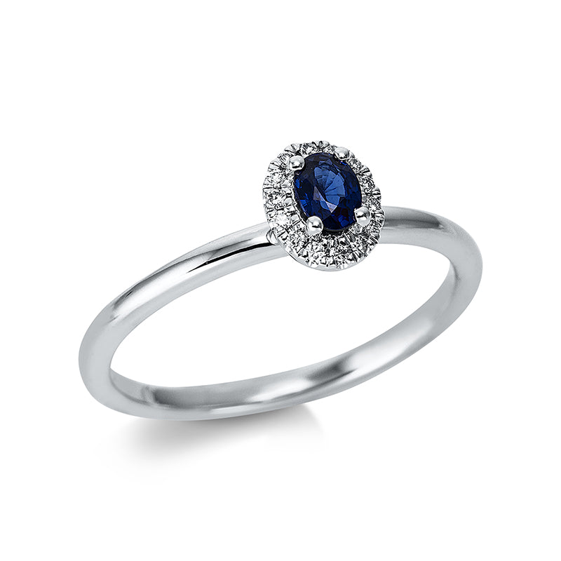 Ring mit Saphir  aus 750/-18 Karat Weißgold mit 14 Diamanten 0