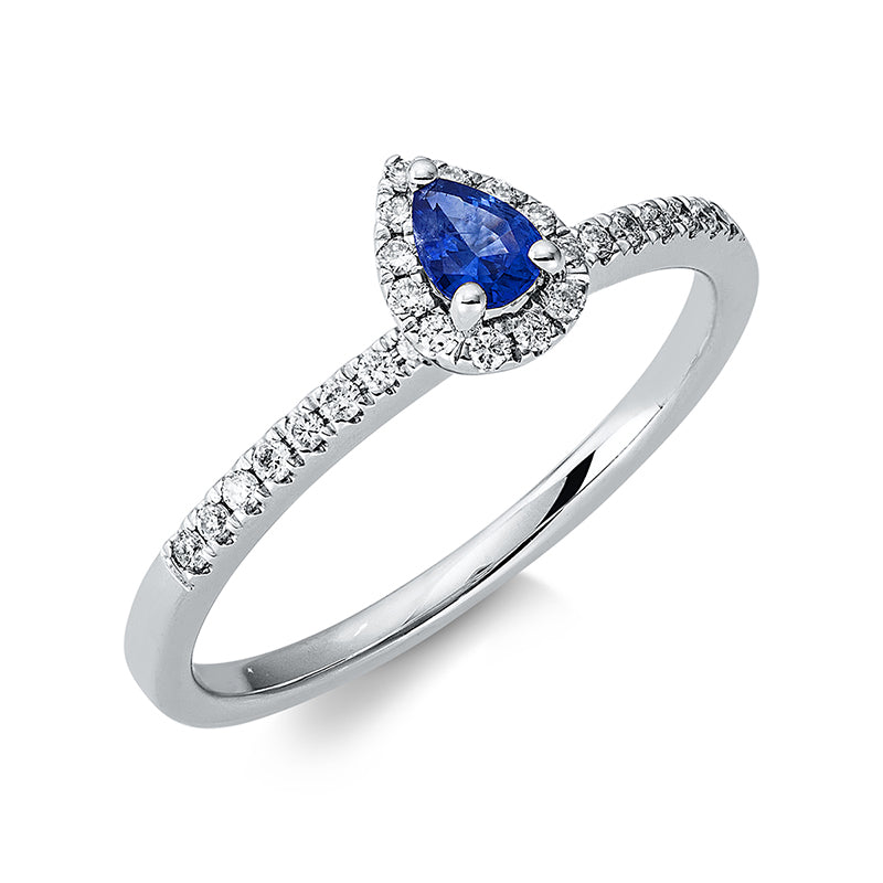 Ring mit Saphir  aus 750/-18 Karat Weißgold mit 28 Diamanten 0