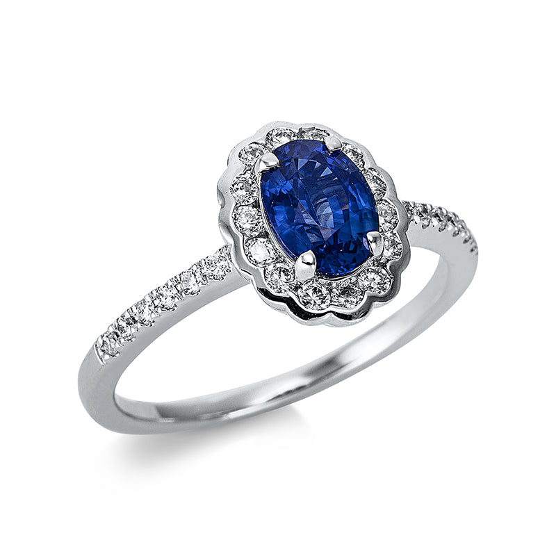 Ring mit Saphir  aus 750/-18 Karat Weißgold mit 26 Diamanten 0