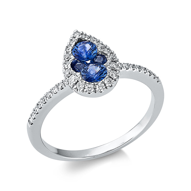 Ring mit Saphir  aus 750/-18 Karat Weißgold mit 36 Diamanten 0