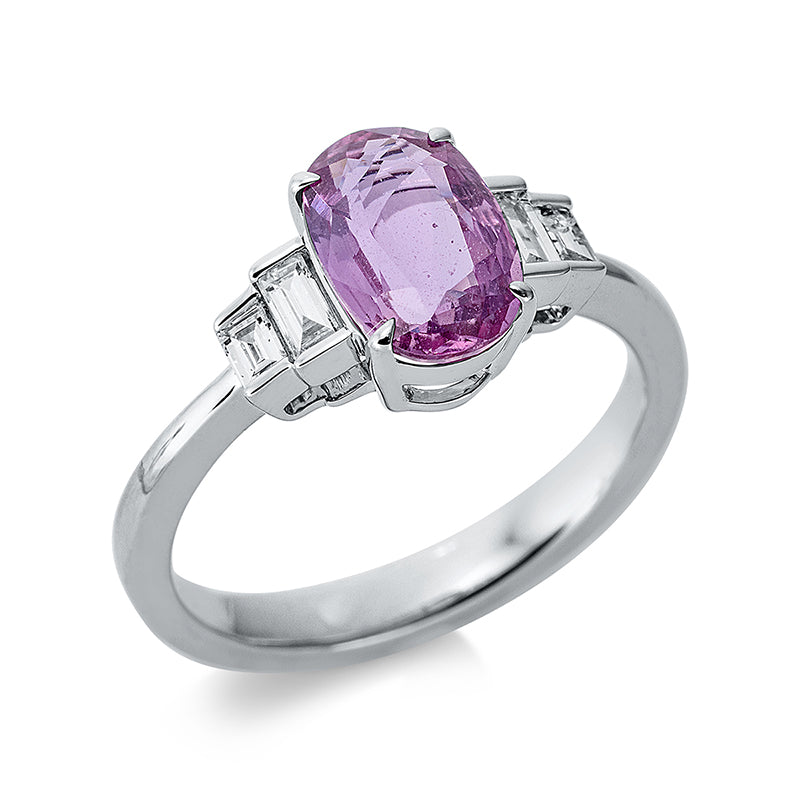 Ring mit Saphir  aus 585/-14 Karat Weißgold mit 4 Diamanten 0