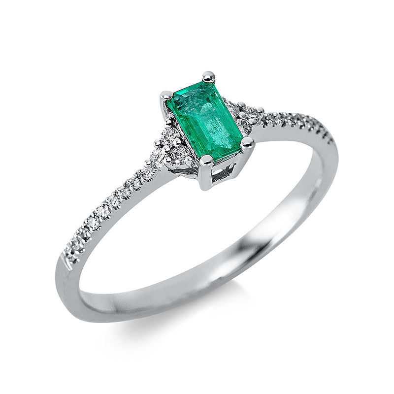 Ring mit Smaragd  aus 750/-18 Karat Weißgold mit 24 Diamanten 0