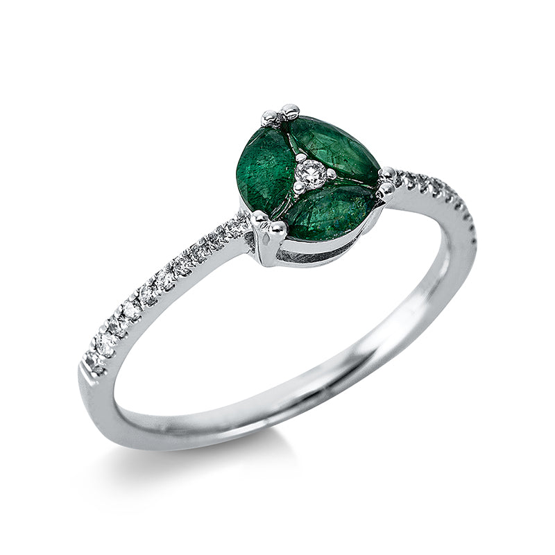 Ring mit Smaragd  aus 750/-18 Karat Weißgold mit 21 Diamanten 0