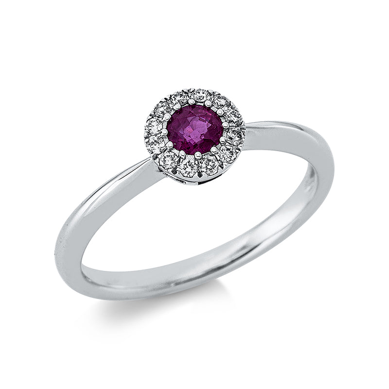 Ring mit Rubin  aus 750/-18 Karat Weißgold mit 12 Diamanten 0