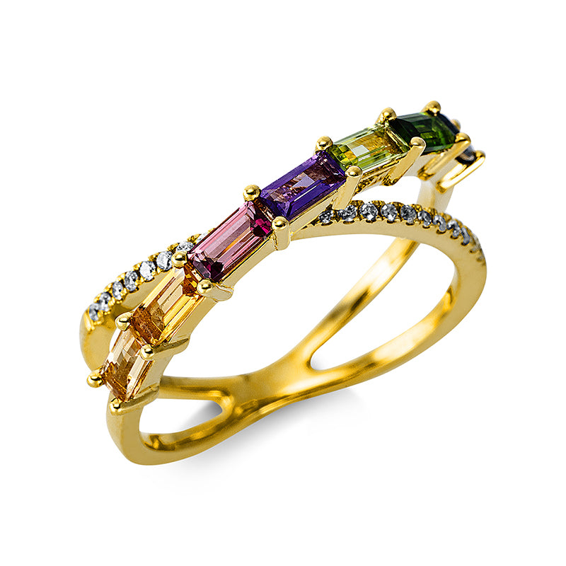 Ring mit Peridot  aus 750/-18 Karat Gelbgold mit 23 Diamanten 0