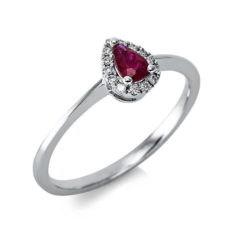 Ring mit Rubin  aus 750/-18 Karat Weißgold mit 14 Diamanten 0