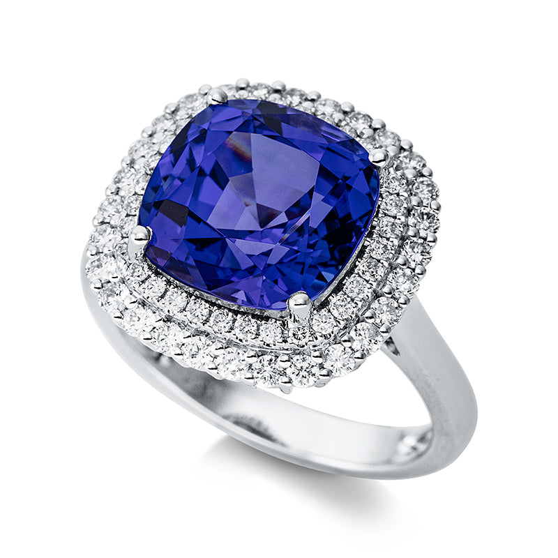 Ring mit Tansanit  aus 750/-18 Karat Weißgold mit 60 Diamanten 0