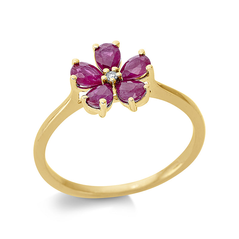 Ring mit Rubin  aus 750/-18 Karat Gelbgold mit 1 Diamant 0