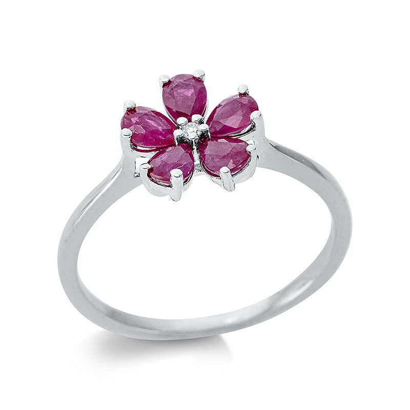 Ring mit Rubin  aus 750/-18 Karat Weißgold mit 1 Diamant 0