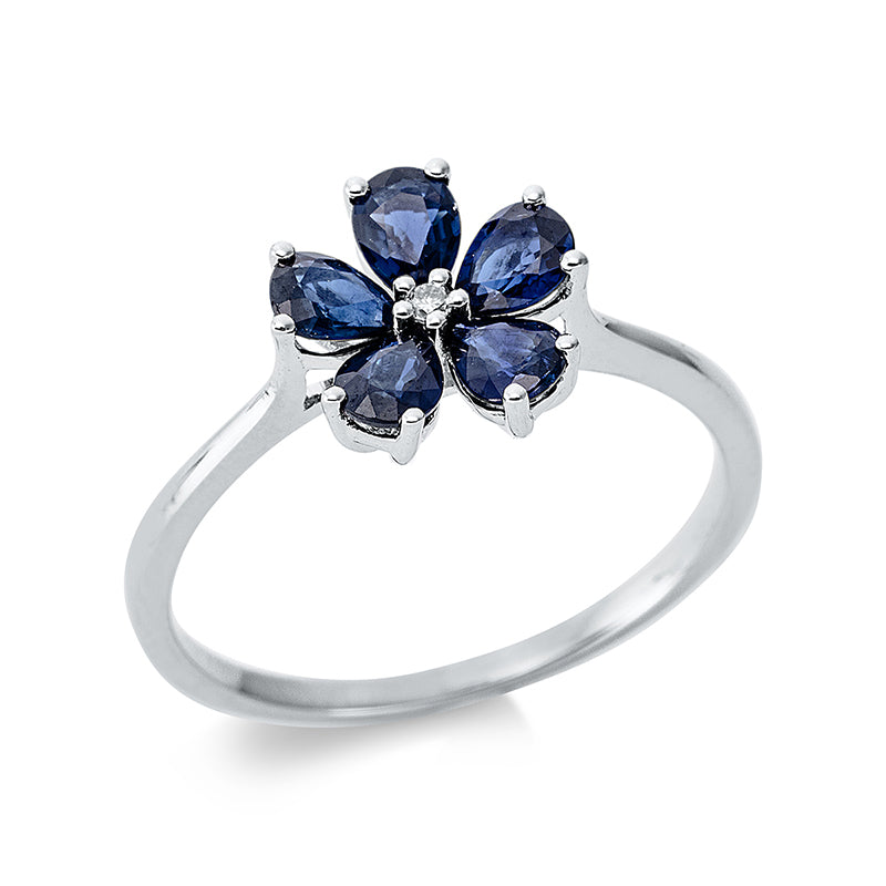 Ring mit Saphir  aus 750/-18 Karat Weißgold mit 1 Diamant 0