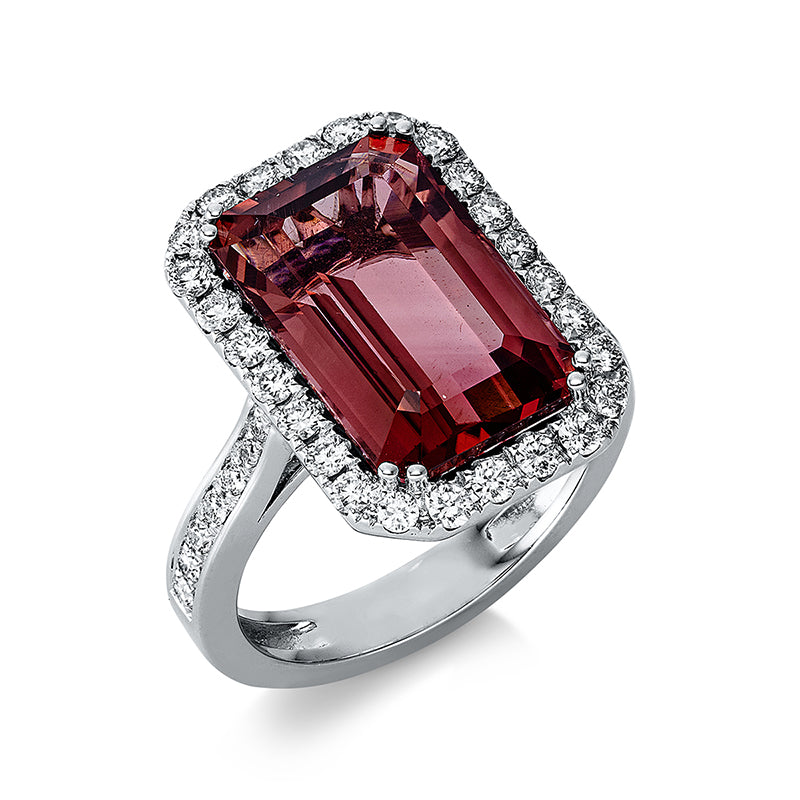 Ring mit Turmalin  aus 750/-18 Karat Weißgold mit 40 Diamanten 0