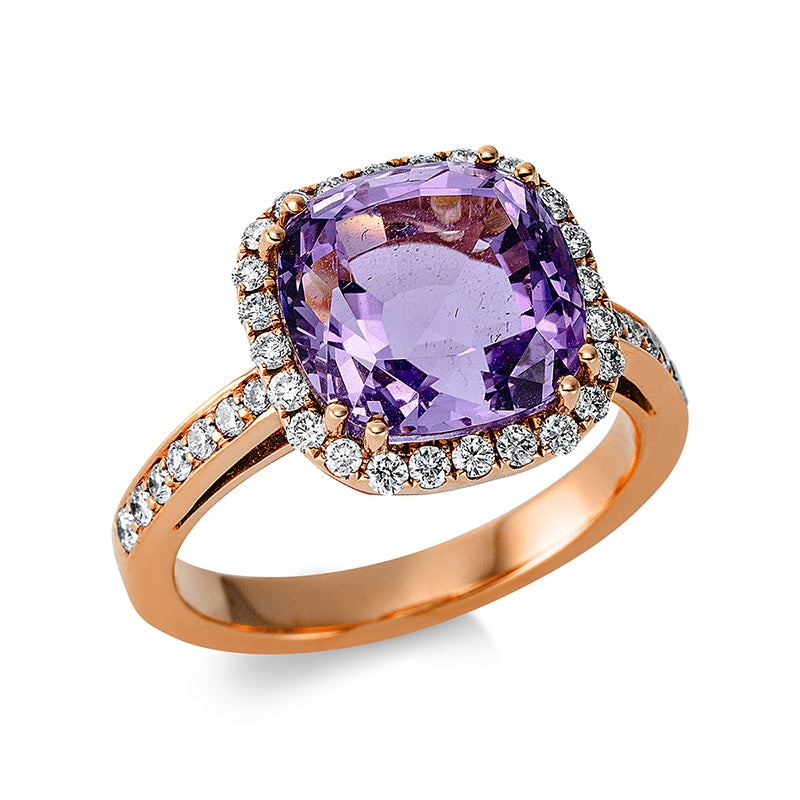 Ring mit Amethyst  aus 750/-18 Karat Rotgold mit 38 Diamanten 0