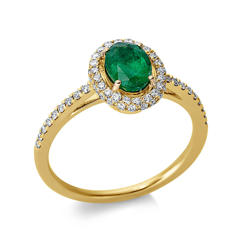 Ring mit Smaragd  aus 750/-18 Karat Gelbgold mit 62 Diamanten 0