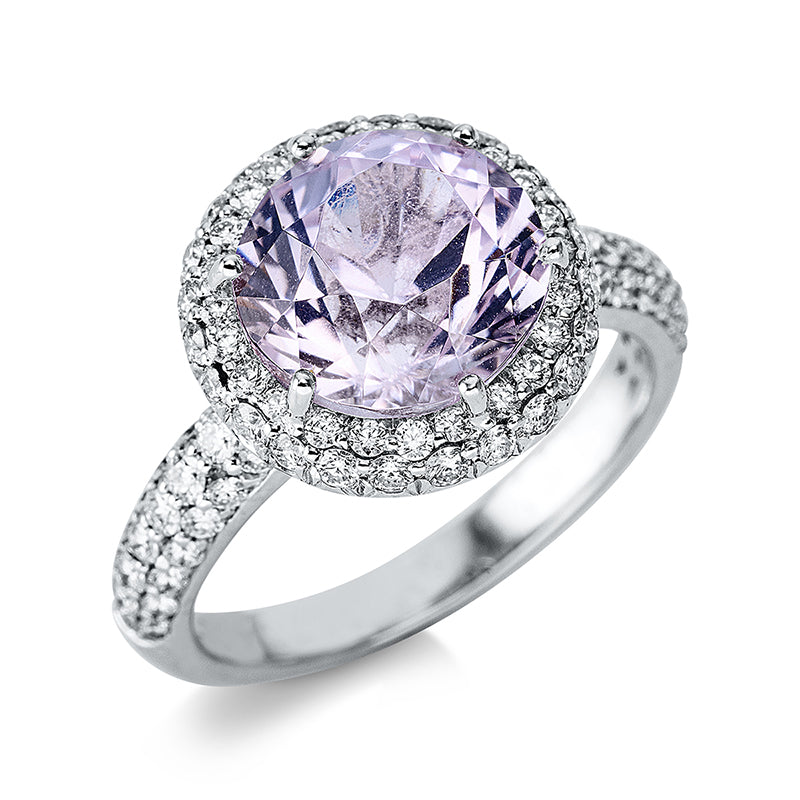 Ring mit Kunzit  aus 750/-18 Karat Weißgold mit 90 Diamanten 0