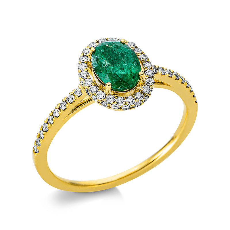 Ring mit Smaragd  aus 750/-18 Karat Gelbgold mit 62 Diamanten 0