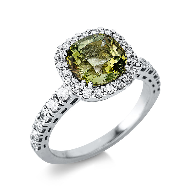 Ring mit Turmalin  aus 750/-18 Karat Weißgold mit 32 Diamanten 0