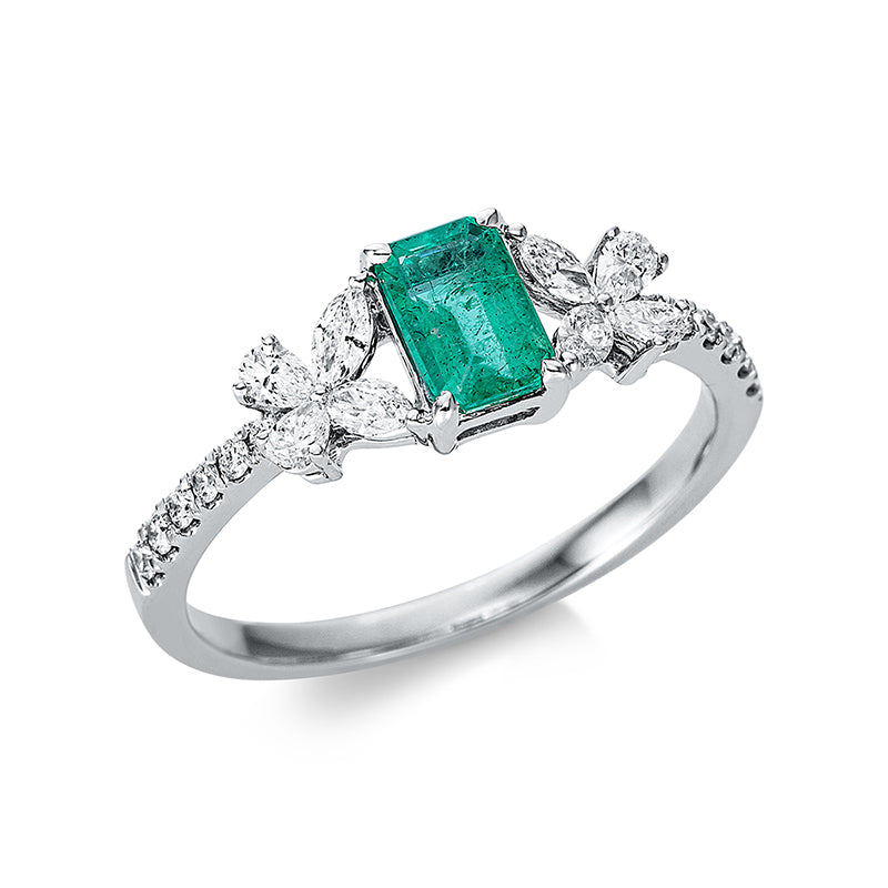 Ring mit Smaragd  aus 750/-18 Karat Weißgold mit 20 Diamanten 0