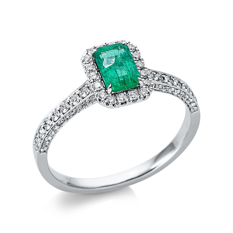 Ring mit Smaragd  aus 750/-18 Karat Weißgold mit 76 Diamanten 0