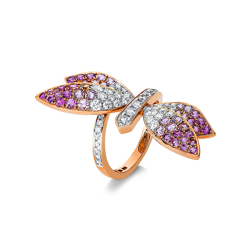 Ring mit Saphir  aus 750/-18 Karat Rotgold / Weißgold mit 48 Diamanten 0