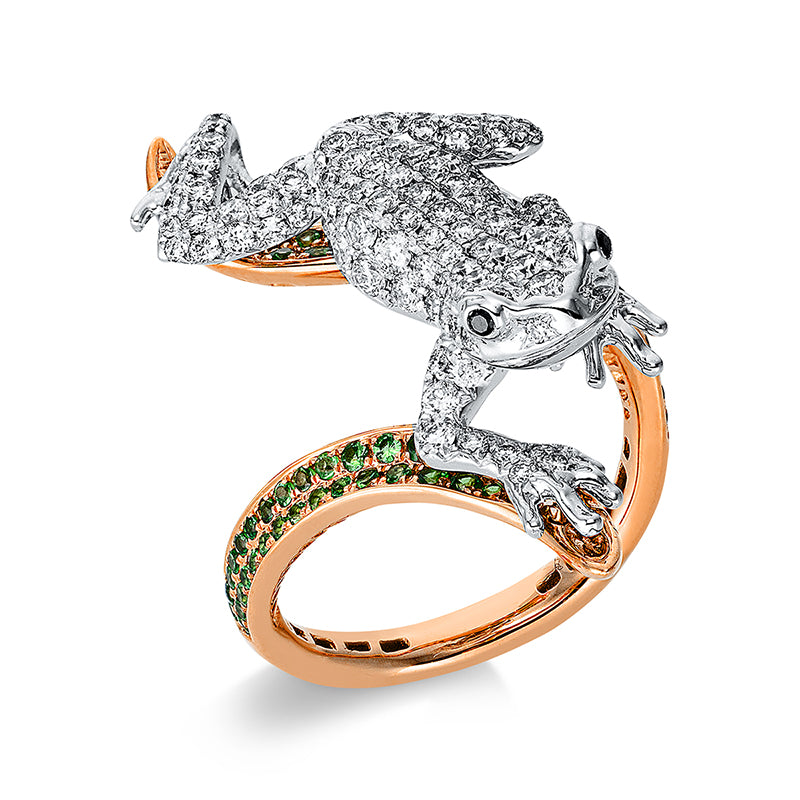 Ring mit Tsavorith  aus 750/-18 Karat Rotgold / Weißgold mit 133 Diamanten 1