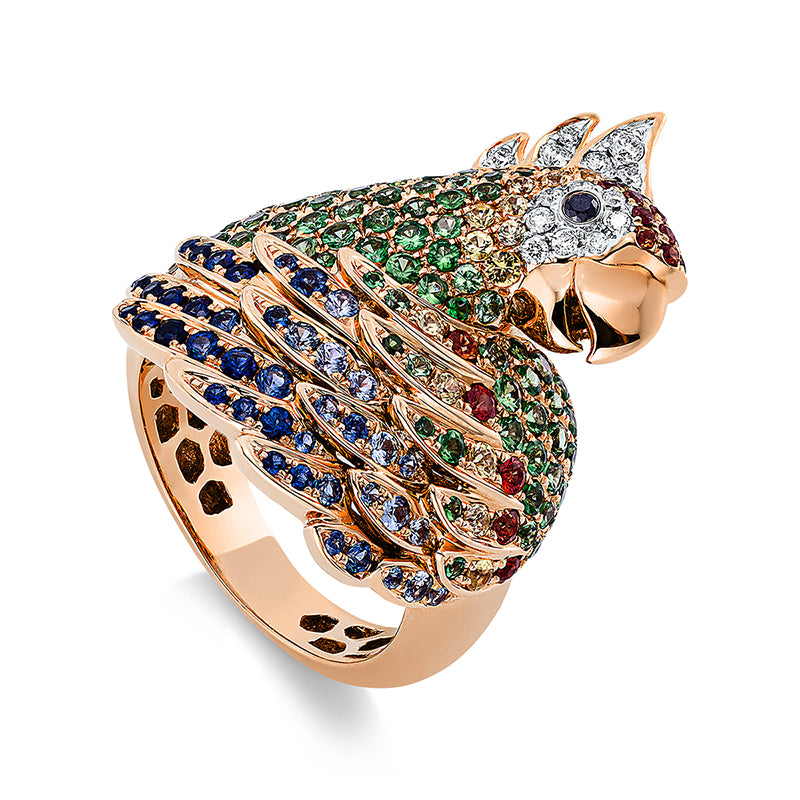 Ring mit Tsavorith  aus 750/-18 Karat Rotgold mit 30 Diamanten 0