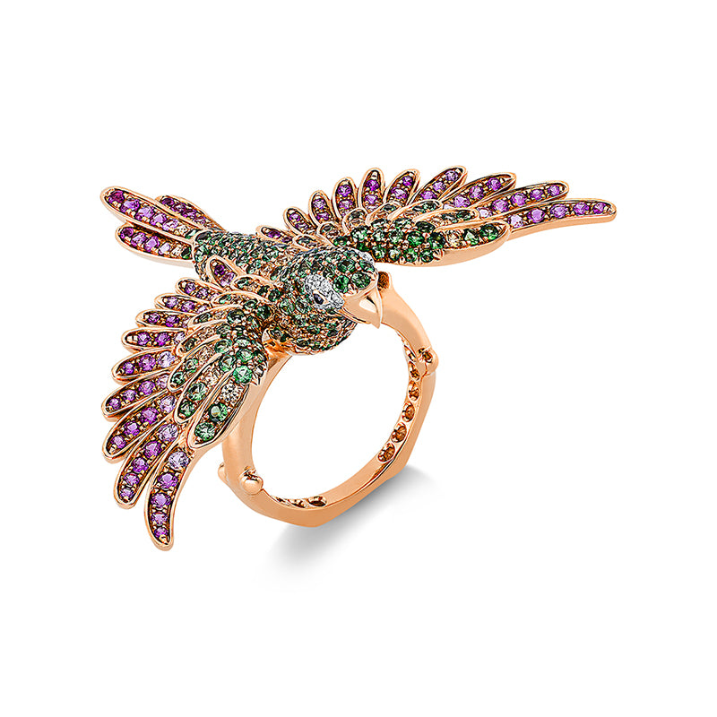 Ring mit Tsavorith  aus 750/-18 Karat Rotgold mit 14 Diamanten 0