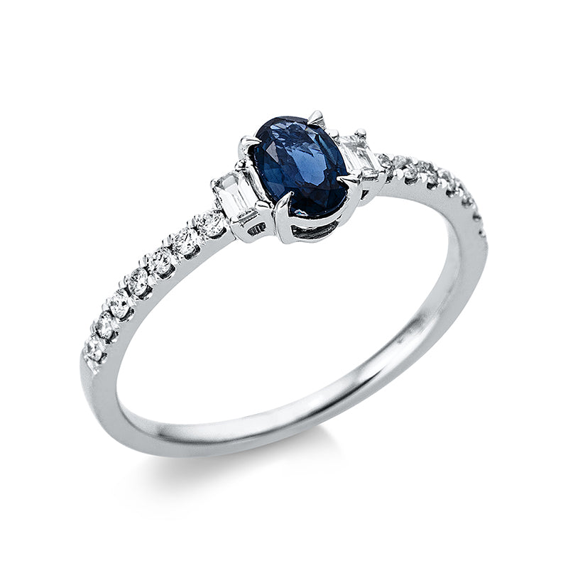 Ring mit Saphir  aus 750/-18 Karat Weißgold mit 16 Diamanten 0