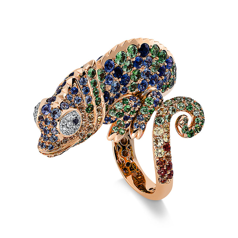 Ring mit Saphir  aus 750/-18 Karat Rotgold mit 22 Diamanten 0