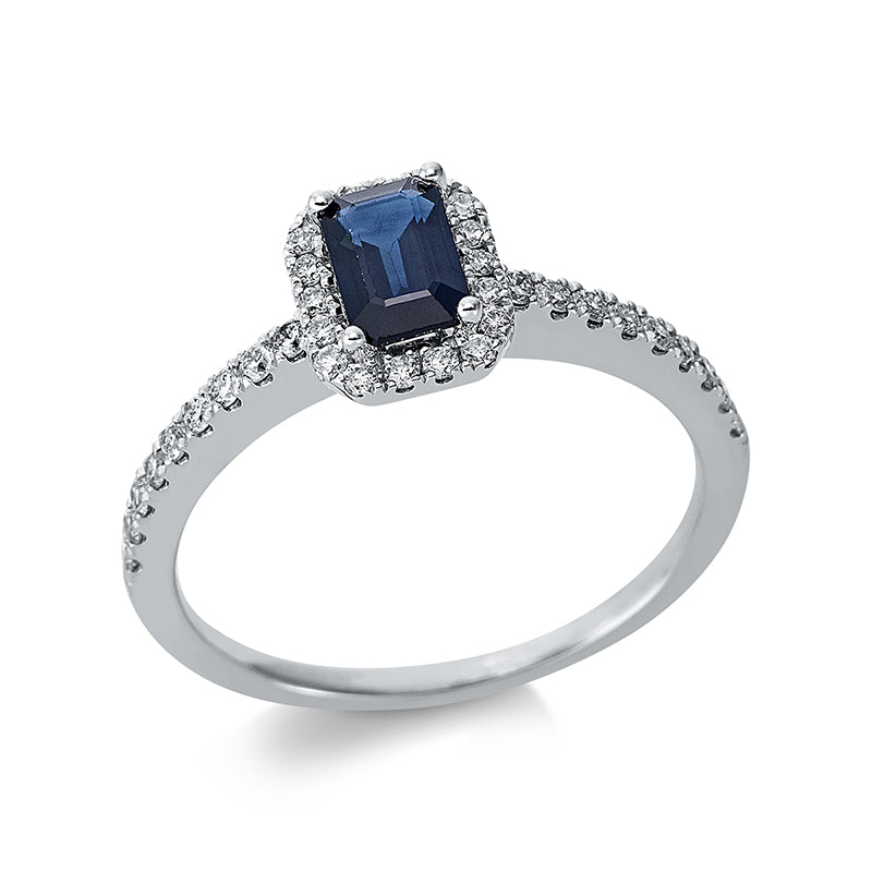 Ring mit Saphir  aus 750/-18 Karat Weißgold mit 36 Diamanten 0