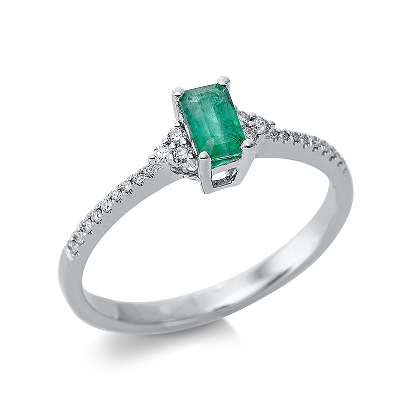 Ring mit Smaragd  aus 750/-18 Karat Weißgold mit 24 Diamanten 0