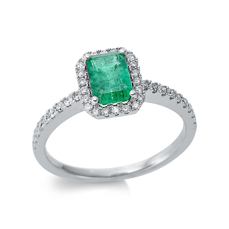 Ring mit Smaragd  aus 750/-18 Karat Weißgold mit 40 Diamanten 0
