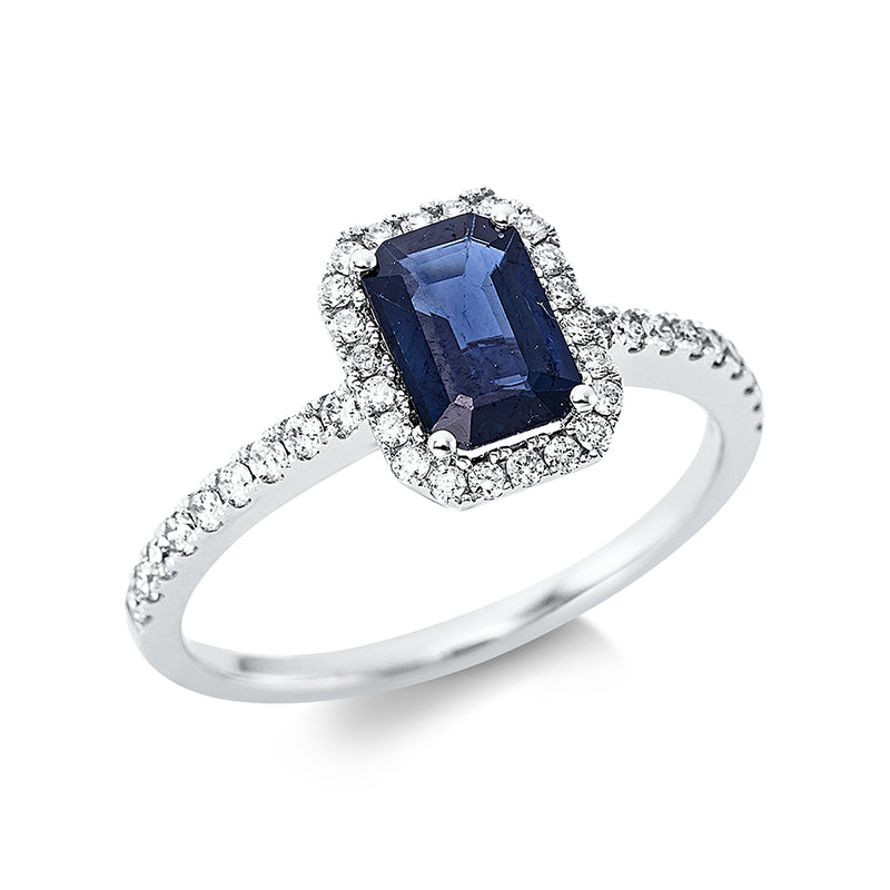Ring mit Saphir  aus 750/-18 Karat Weißgold mit 40 Diamanten 0