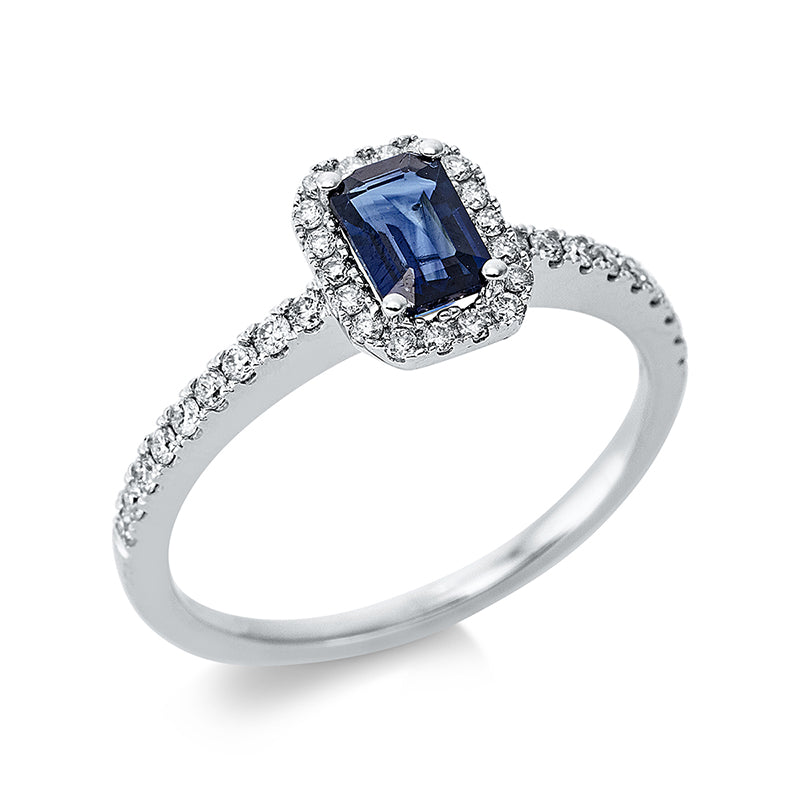 Ring mit Saphir  aus 750/-18 Karat Weißgold mit 36 Diamanten 0