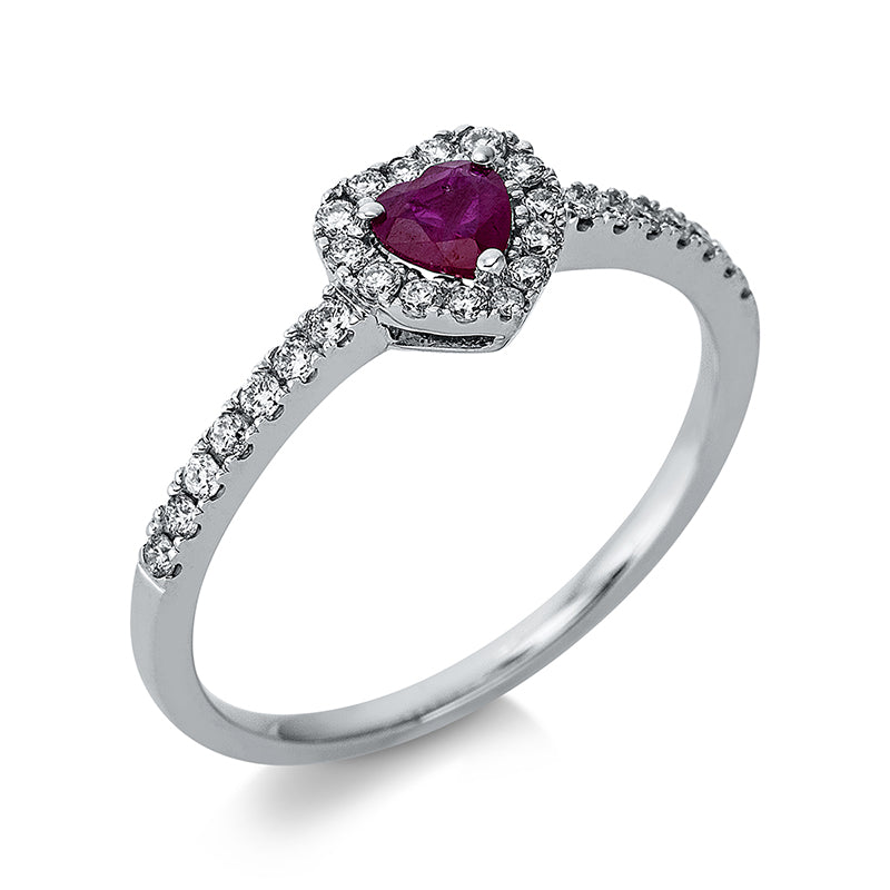 Ring mit Rubin  aus 750/-18 Karat Weißgold mit 28 Diamanten 0
