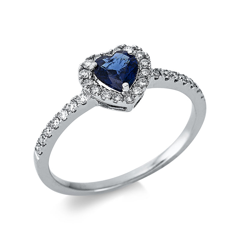 Ring mit Saphir  aus 750/-18 Karat Weißgold mit 28 Diamanten 0