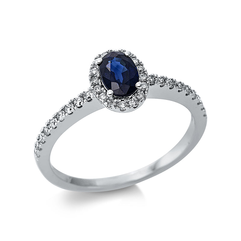 Ring mit Saphir  aus 750/-18 Karat Weißgold mit 34 Diamanten 0