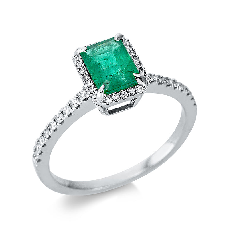 Ring mit Smaragd  aus 750/-18 Karat Weißgold mit 42 Diamanten 0