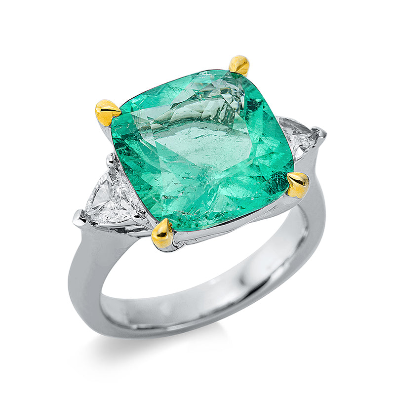 Ring mit Smaragd  aus 750/-18 Karat Weißgold / Gelbgold mit 2 Diamanten 0