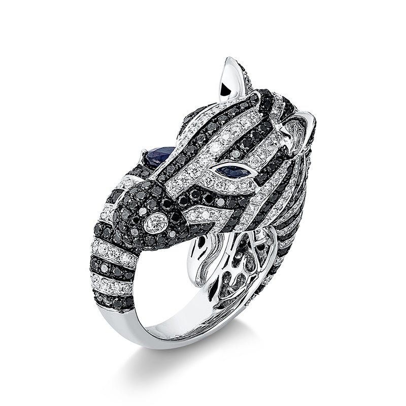 Ring mit Saphir  aus 750/-18 Karat Weißgold mit 494 Diamanten 7